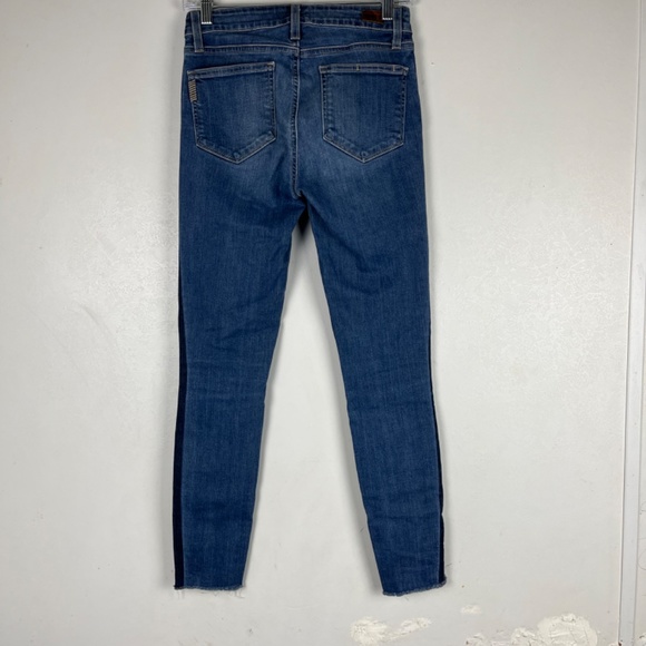 PAIGE Verdugo Ankle Skinny Jeans Side Stripes Mid Rise Raw Hem Size 28 Blue - Picture 9 of 12